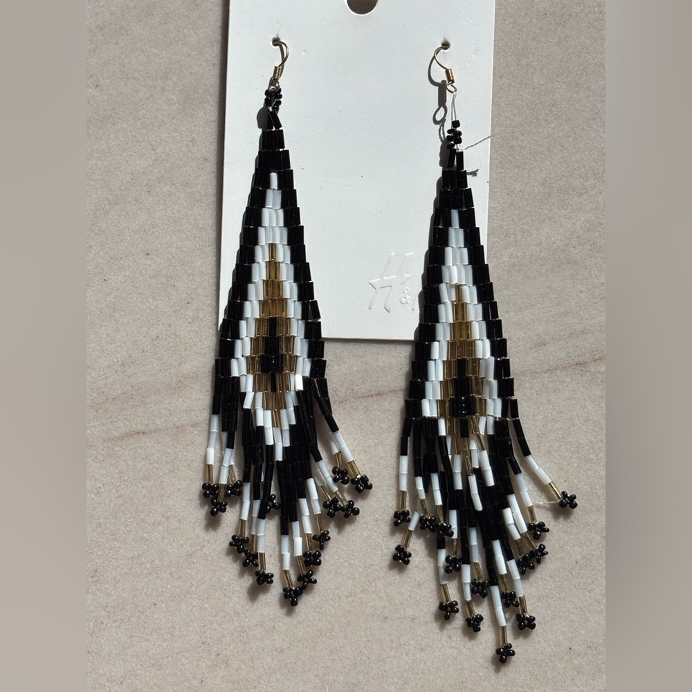 H&M Black, White, and Gold Beaded Earrings
